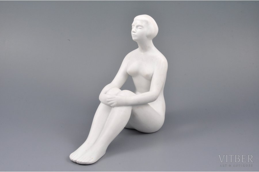 figurine, Nude model, porcelain, Riga (Latvia), USSR, sculpture's work, molder - Anatoly Travnikov, 1963, 16 / 18.5 cm