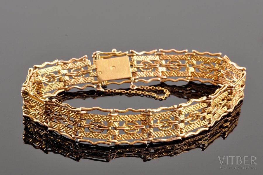 браслет, золото, 585 проба, 15.50 г., размер изделия 17 см, начало 20-го века