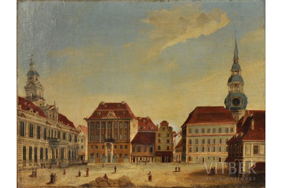 unknown author, Rīga City Hall Square, the 1st half of the 19th cent., canvas, oil, 59.5 x 78.5 cm, the experts conclusion enclosed