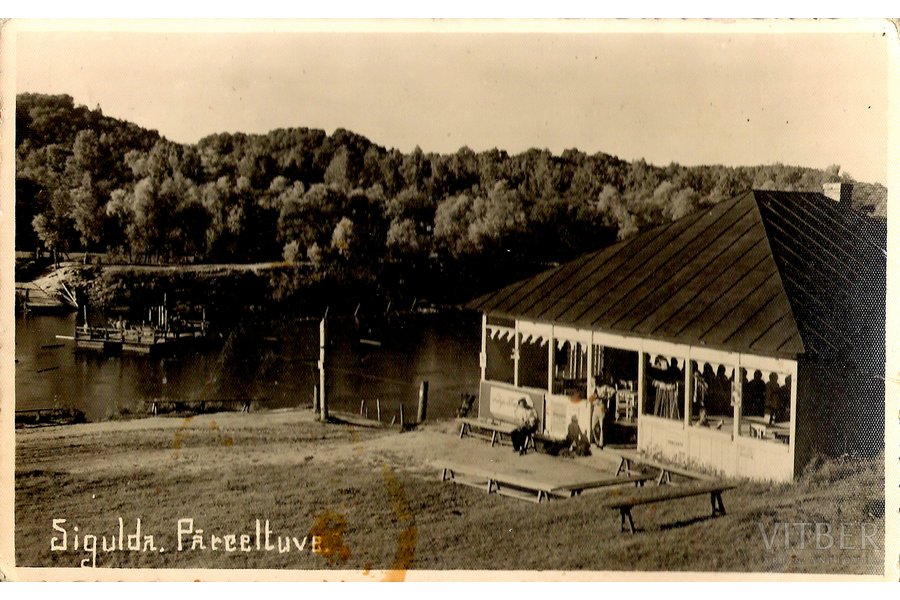 postcard, "Sigulda, River Crossing", 20-30ties of 20th cent.