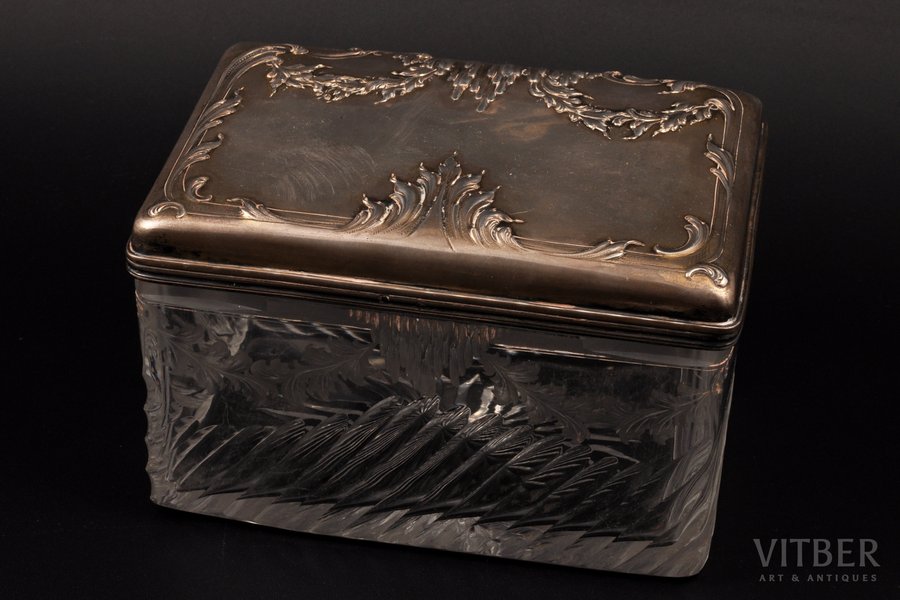 case, silver, glass, 950 standart, 1886-1895, (total) 1450 g, Pierre Gavard, Paris, France, 15.5 x 10.5 x 9.5 cm
