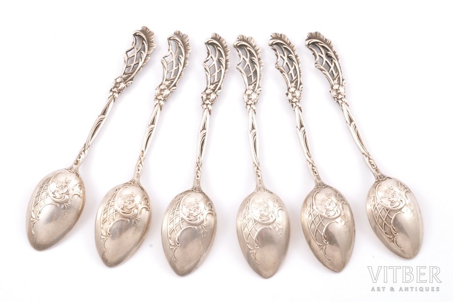 set of mocca spoons, silver, 6 pcs., 84 ПТ standard, 106.95 g, 11.5 cm, Europe