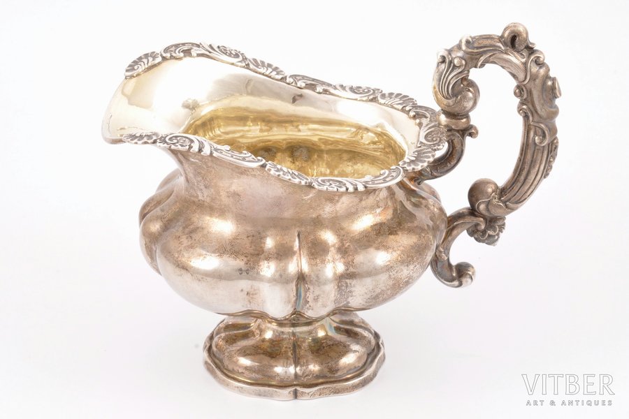 cream jug, silver, 84 standard, 278.45 g, gilding, h 14 cm, 1851, Riga, Russia