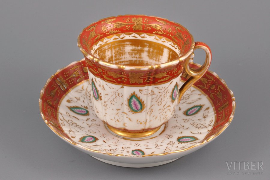 tea pair, porcelain, Gardner porcelain factory, Russia, ~1830, Ø (saucer) 13.9 cm, h (cup) 6.9 cm