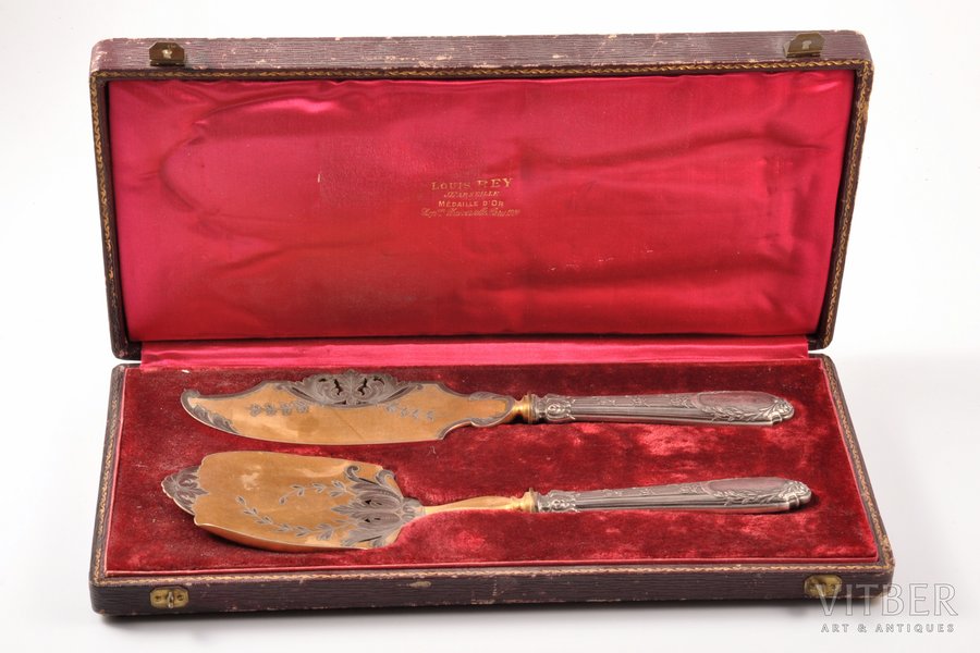 flatware set, metal, silver, in an original case, 950 standart, the beginning of the 20th cent., (total) 231 g, Louis Rey, France, 26.5 cm