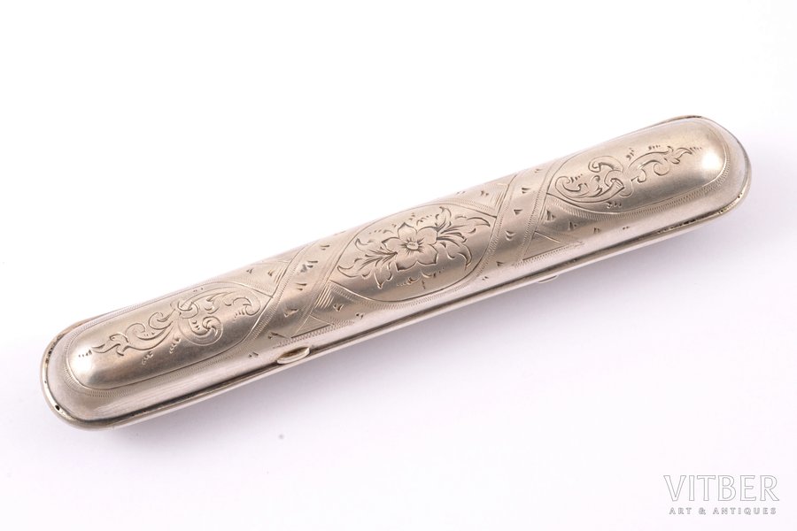 cigar capsule, silver, 84 standard, 37.30 g, engraving, 11.8 x 1.9 x 1.8 cm, ~1870, Riga, Latvia, Russia