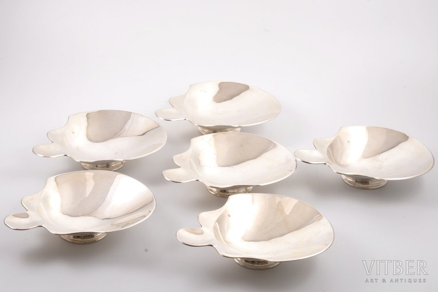 6 ice-cream bowls, silver, 950 standart, the 20th cent., 1085.65 g, France, 17 x 14 cm
