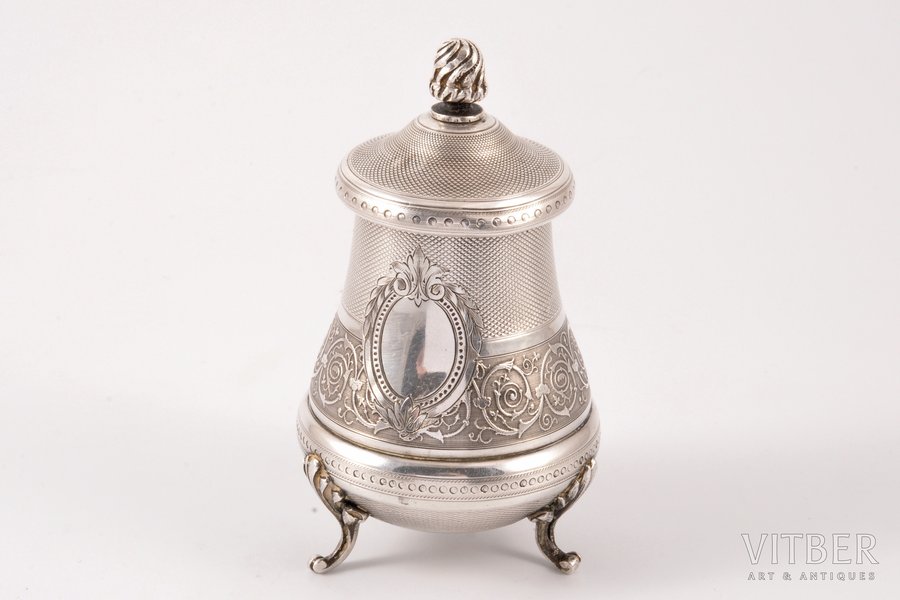pepper cellar, silver, 950 standart, the border of the 19th and the 20th centuries, (total) 184.45 g, Albert Beaufort, Paris, France, h 9.5 cm