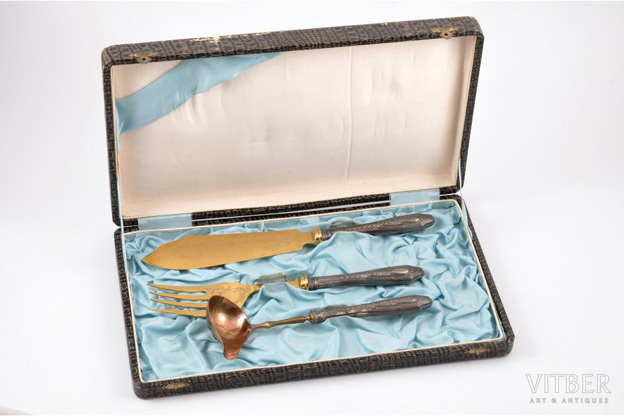 fish serving set, silver, 3 items, 875, 900 standard, total weight of items 229.65, 27.4 / 24.9 / 20 cm, in a box