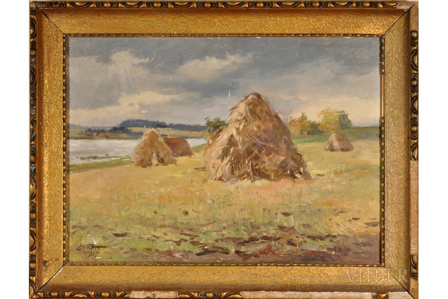 Vinters Edgars (1919-2014), Landscape with Sheaves, 1957, carton, oil, 32 x 44.5 cm