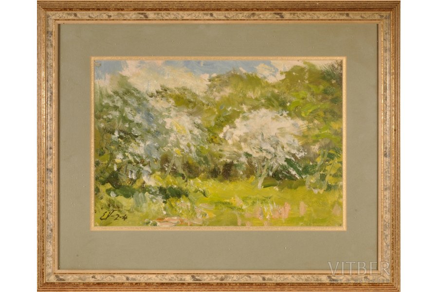 Vinters Edgars (1919-2014), Blooming Apple Tree, 2004, carton, oil, 21.4 x 31.8 cm