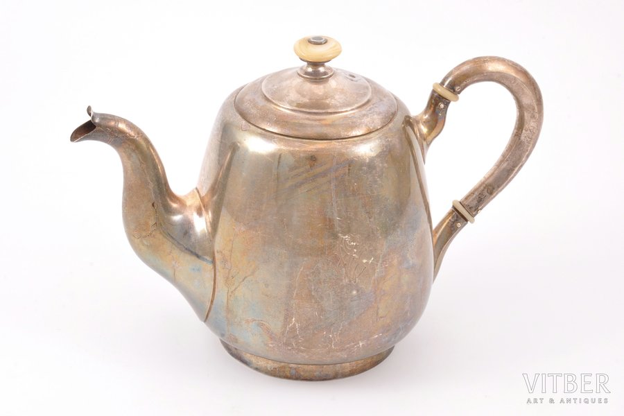 small teapot, silver, 84 standard, 378.95 g, h 13.7 cm, Vasiliy Ivanov factory, 1889, Moscow, Russia