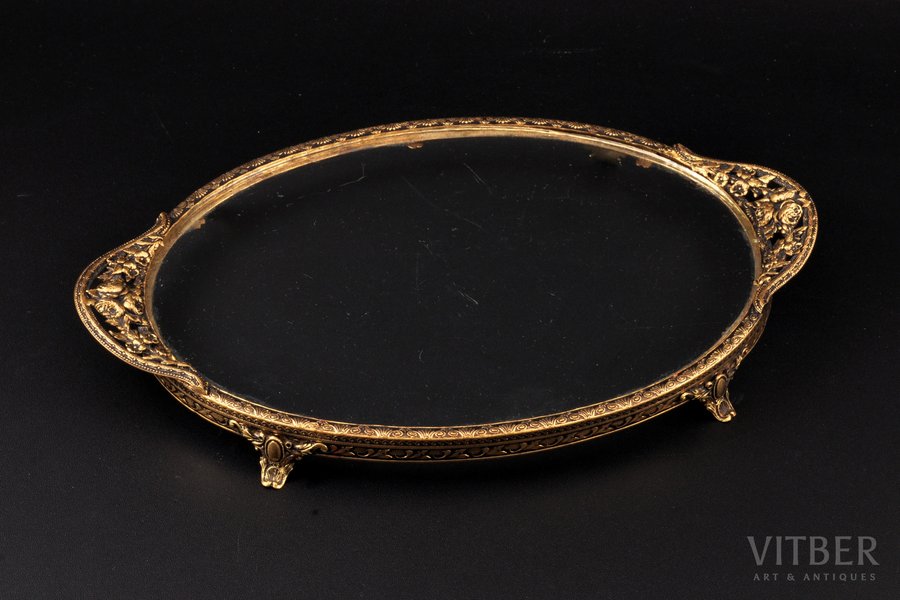 paplāte, bronza, stikls, 24.6 x 15.6 cm