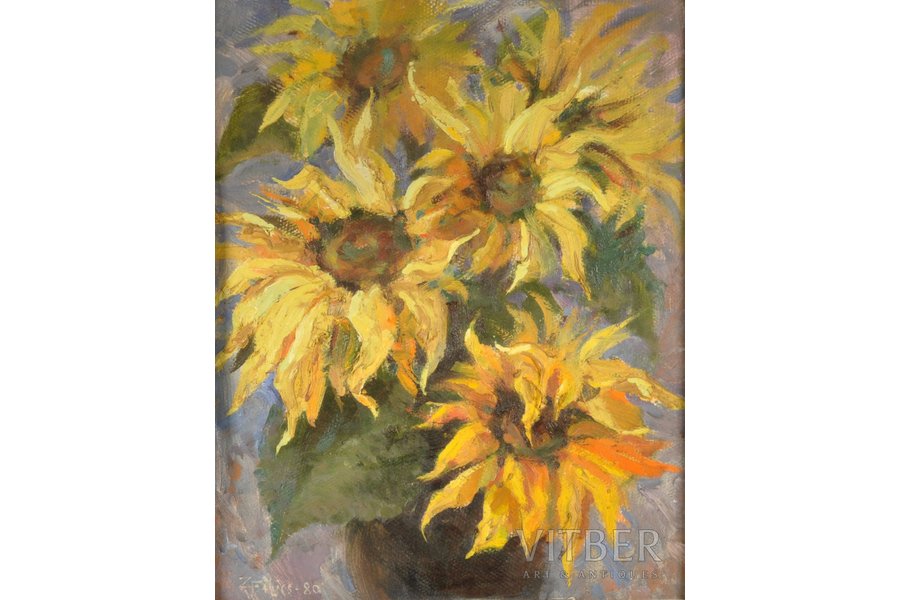 Filics Zigurds, Sunflowers, 1980, carton, oil, 50 x 39 cm