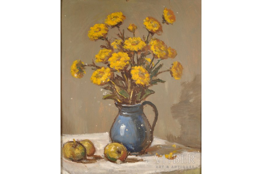 Lauva Jānis (1906 - 1986), Klusā daba ar ziediem, kartons, eļļa, 48 x 39.5 cm