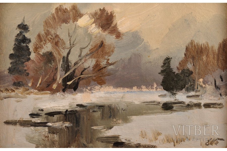 Винтерс Эдгарс (1919-2014), Зима, картон, масло, 14.5 x 22.5 см