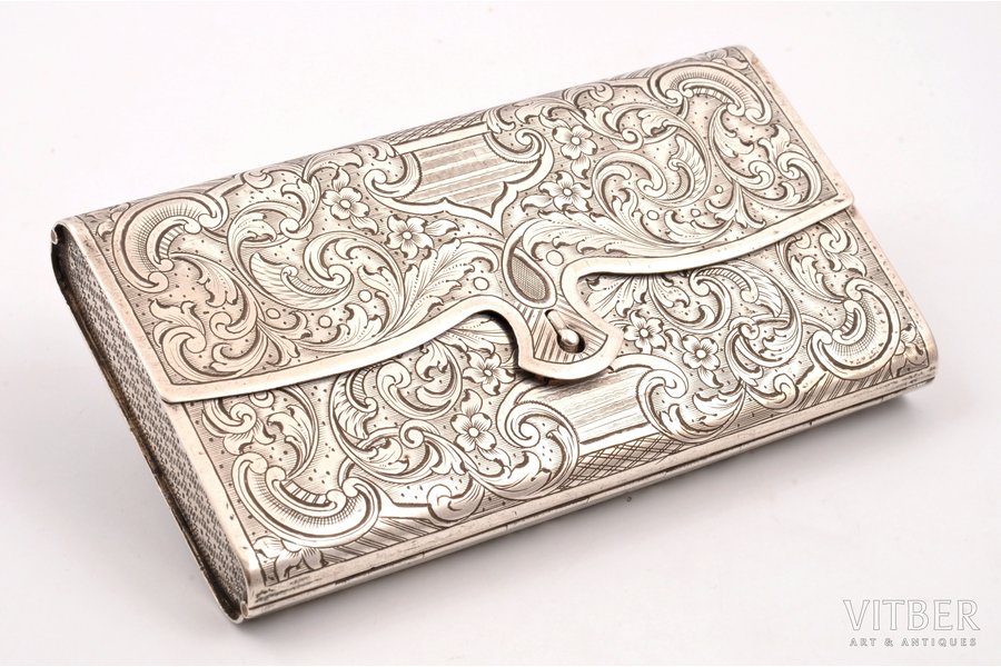 cigarette case, silver, 84 standard, 139.45 g, engraving, 11.9 x 6.5 x 1.4 cm, 1855, Moscow, Russia