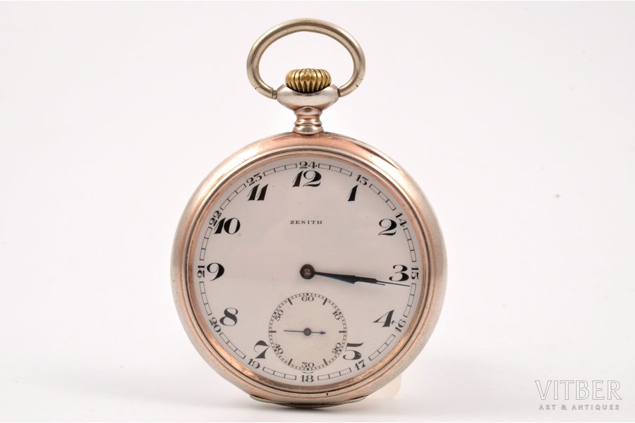 pocket watch, "Zenith", Switzerland, silver, 800 standart, 76.60 g, 6 x 4.9 cm, Ø 42 mm, working well