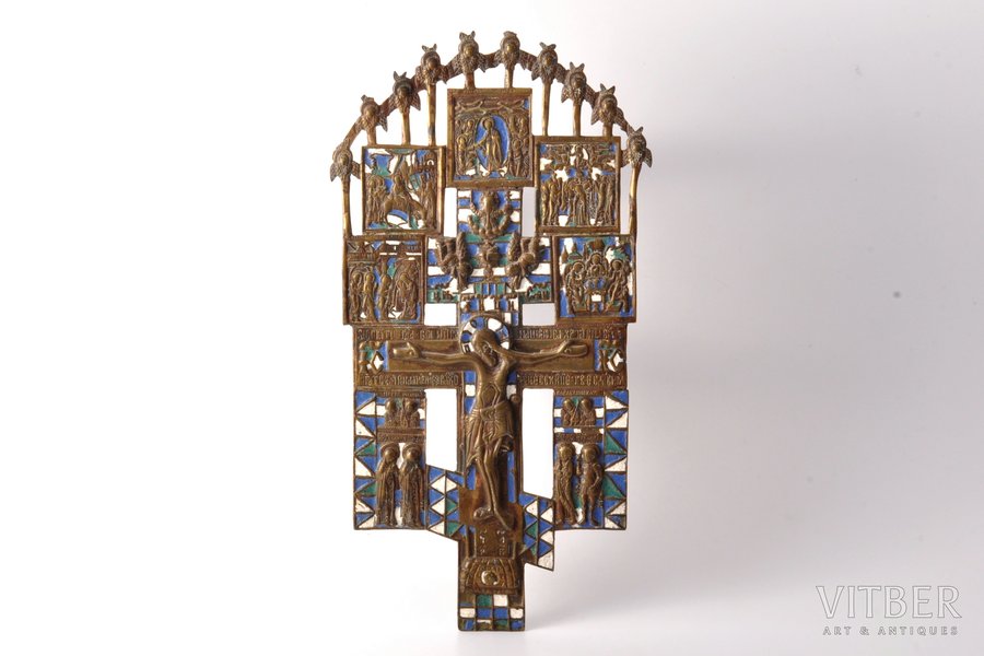 cross, The Crucifixion of Christ, copper alloy, 3-color enamel, Russia, the border of the 19th and the 20th centuries, 31.2 x 16.5 x 0.3 cm, 653.65 g.