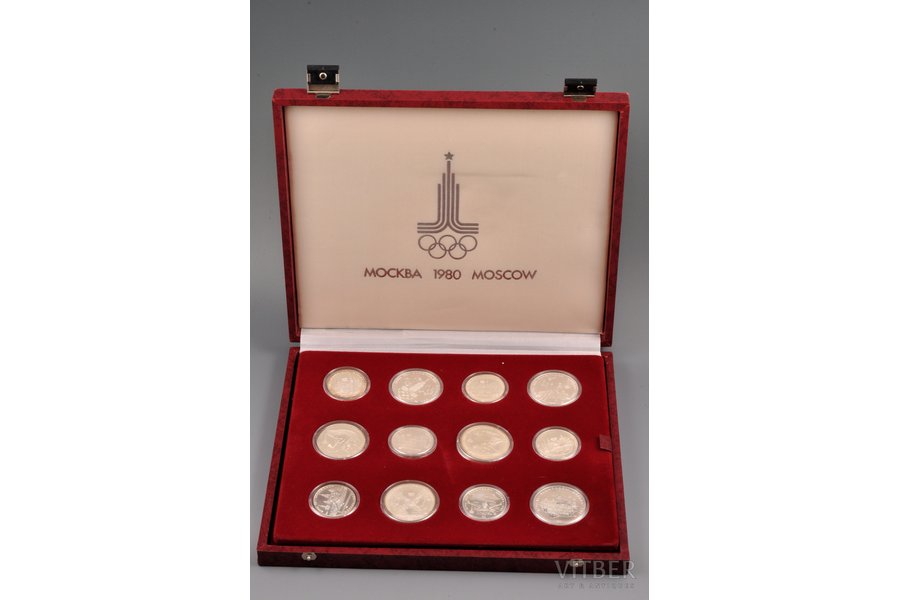 комплект, посвящённый Олимпиаде 1980-го года в Москве, 28 монет, серебро, СССР, AU