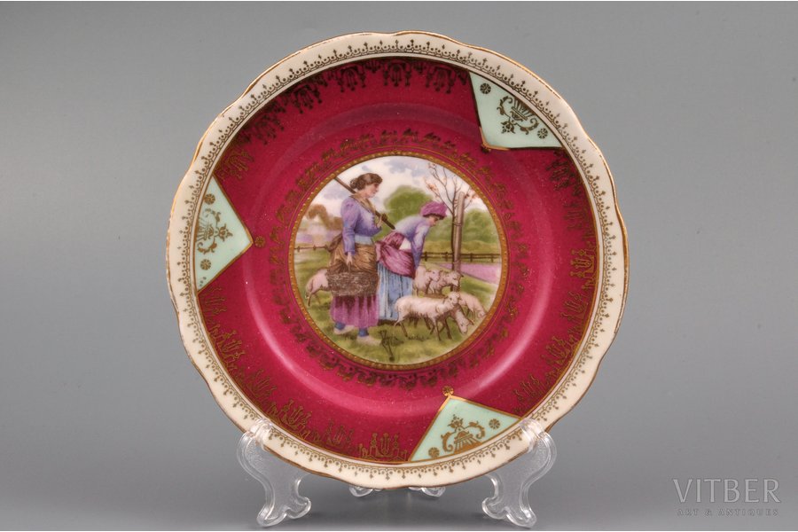 decorative plate, porcelain, Dulevo, USSR, ~1925, Ø 16.5 cm