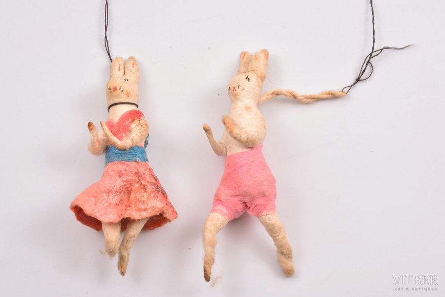 Christmas tree toy, Pair of rabbits, the 1st half of the 20th cent., 9 cm