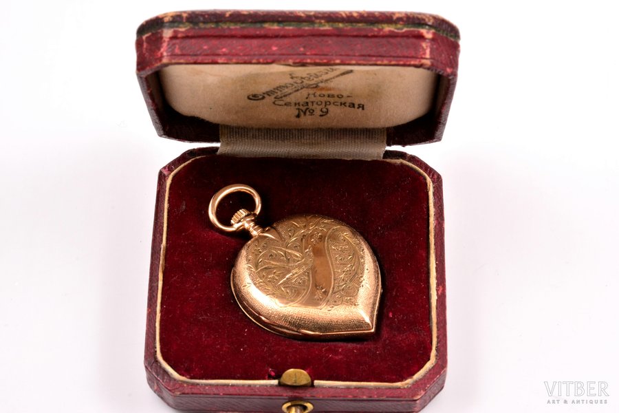 pocket watch, "Qte Boutte", Switzerland, gold, 14 K standart, 26.27 g, 4.3 x 3.2 cm, Ø 26 mm, in a case, working well