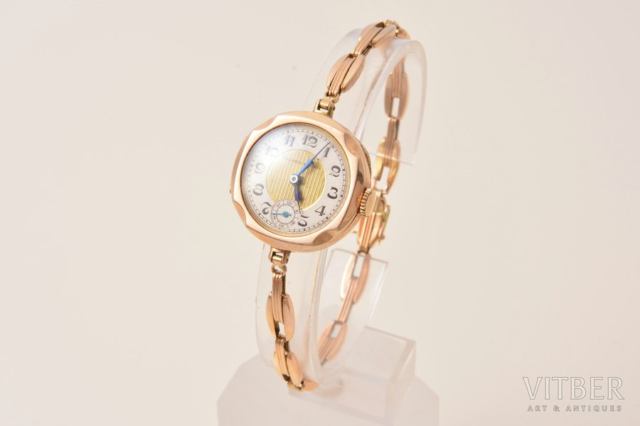 wristwatch, "Tavannes Watch Co", Switzerland, gold, 56, 14 K standart, 20.10 g, Ø 25.6 mm, working well
