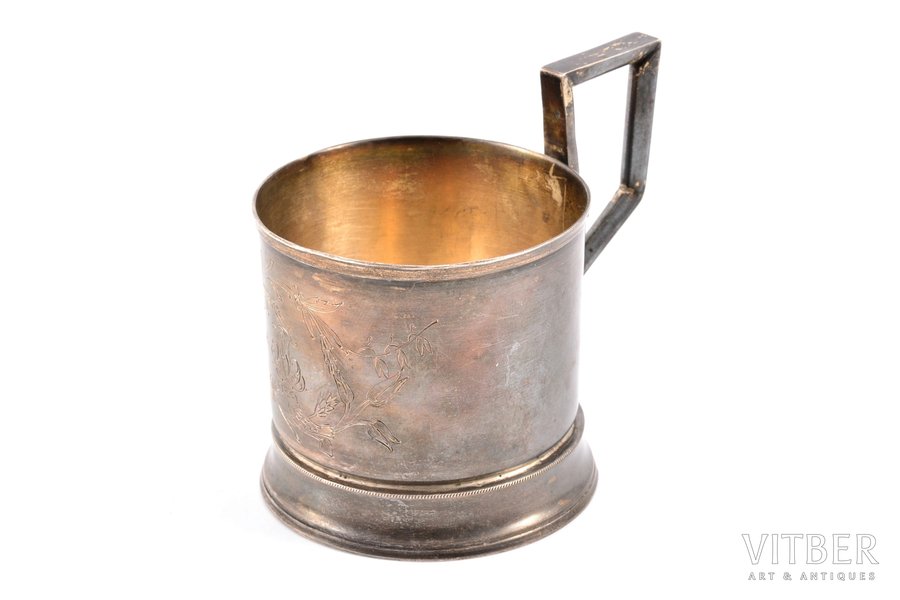 tea glass-holder, silver, 84 standard, 88 g, engraving, Ø (inside) 6.3 cm, h (with handle) 8 cm, Paul Illarionovich Shutenkov's workshop, 1896, Moscow, Russia