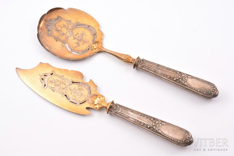 flatware set, silver, 2 items, 950 standard, total weight of items 241.30, metal, 25.1 / 25.7 cm, France