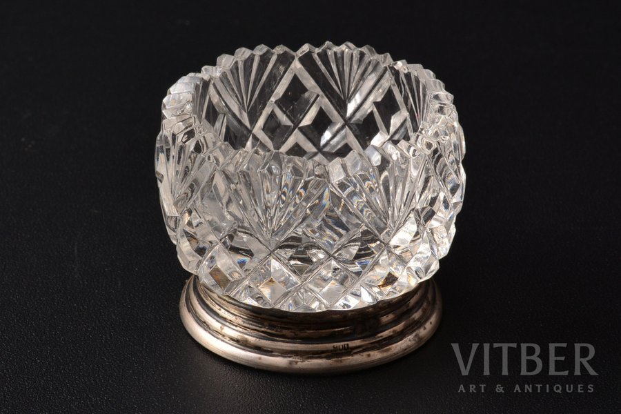 saltcellar, silver, crystal, 900 standard, total weight of item 44.25, Ø 4.1 cm, the beginning of the 20th cent., Germany