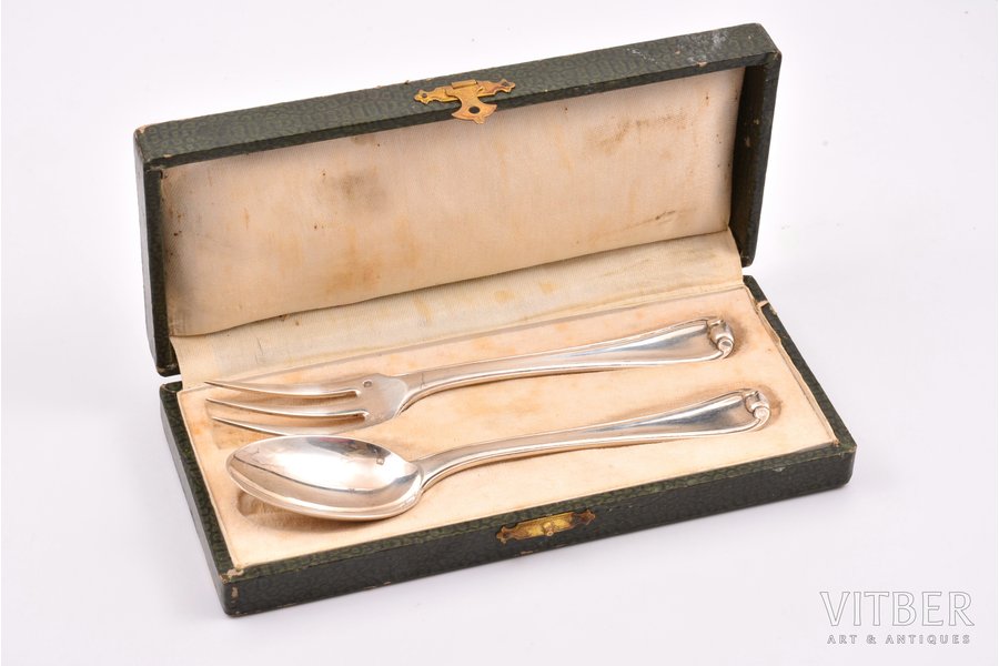 set of fork and tablespoon, silver, 950 standart, 1899-1972, 107.55 g, Lagriffoul & Laval, Paris, France, 17.7 cm, in a box