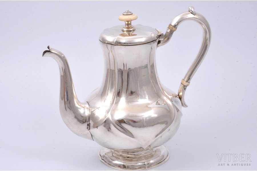 чайник, серебро, 84 проба, 500.45 г, золочение, h 17 см, 1876 г., С.- Петербург, Российская империя