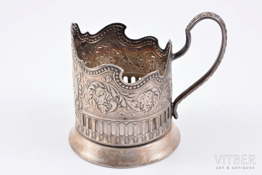 tea glass-holder, Kolchugino Factory, german silver, USSR, the 50-60ies of 20th cent., h (with a handle) 10 cm, Ø (inside) 6.8