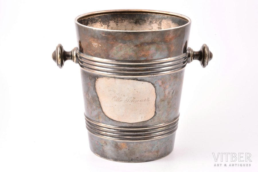 bucket for shampagne, restaurant "Otto Schwarz" in Riga, Art. Krupp Berndorf, silver plated, Germany, 1891-1927, h 18.5 cm
