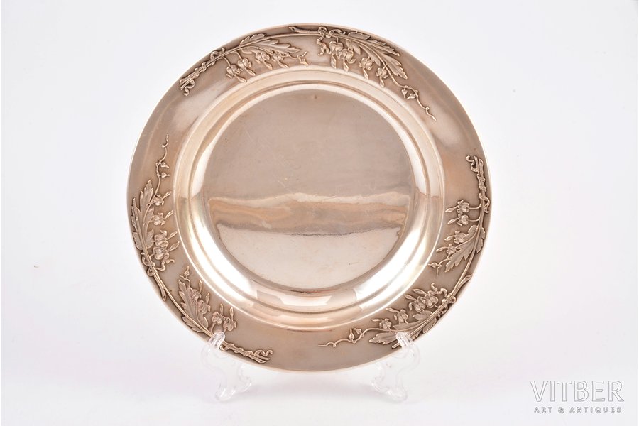 plate, silver, Art Nouveau, 950 standard, 198.45 g, Ø 18.2 cm, France