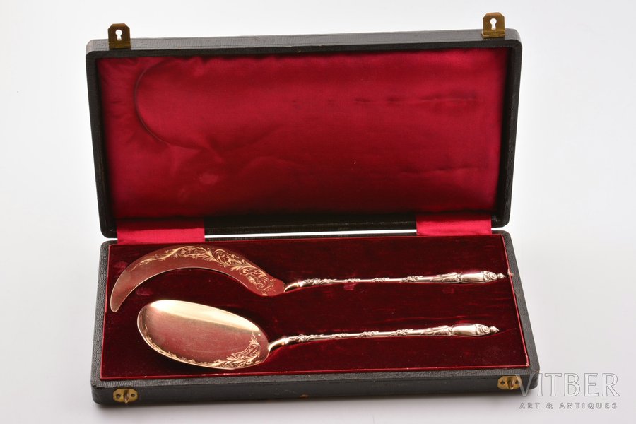 ice cream flatware set, silver, 2 items, 170.35 g, engraving, 26.8 / 23.6 cm, by J. Granvigne, the border of the 19th and the 20th centuries, Paris, France, in a box