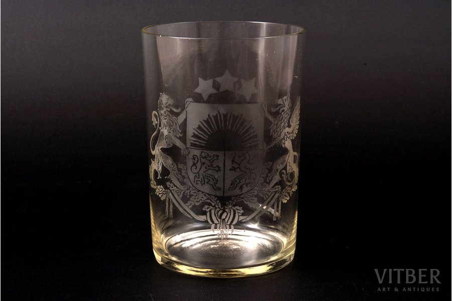 glass, (for glass holder), Coat of arms of Latvia, the 20-30ties of 20th cent., h 9.5 cm