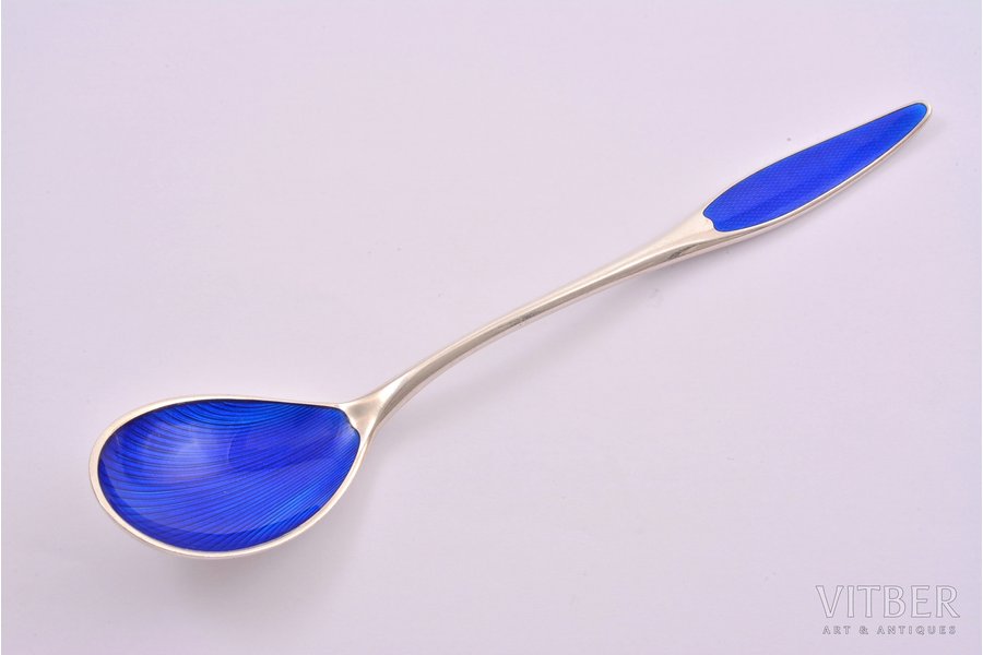 spoon, silver, 925 standard, 41.70 g, enamel, 16.7 cm, by Frigast, 1958-1976, Copenhagen, Denmark