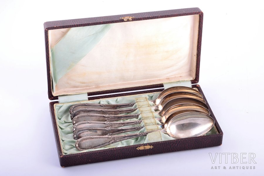 set of soup spoons, silver, 6 pcs., 800 standard, 321.55 g, 21.3 cm, Germany, in a box