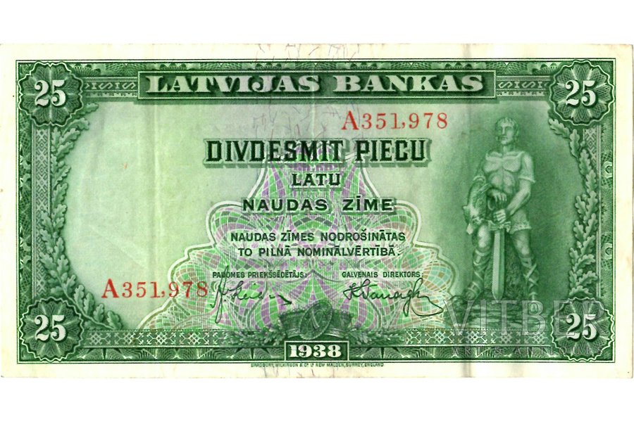 25 lati, banknote, 1938 g., Latvija, XF