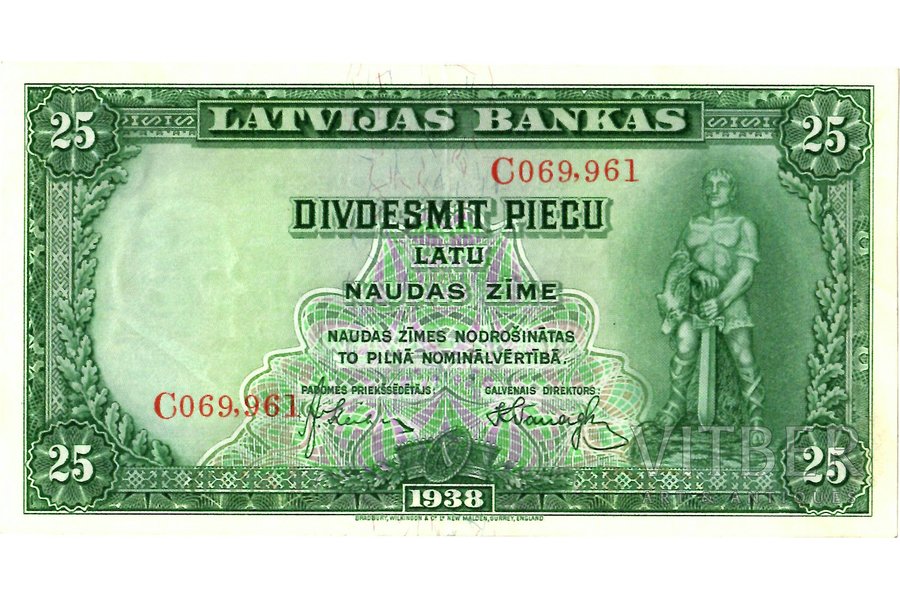 25 латов, банкнота, 1938 г., Латвия, XF