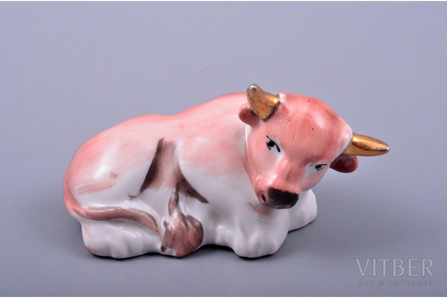 figurine, Bull-calf, porcelain, Riga (Latvia), USSR, Riga porcelain factory, the 70-80ies of 20th cent., 4.3 x 7.4 cm