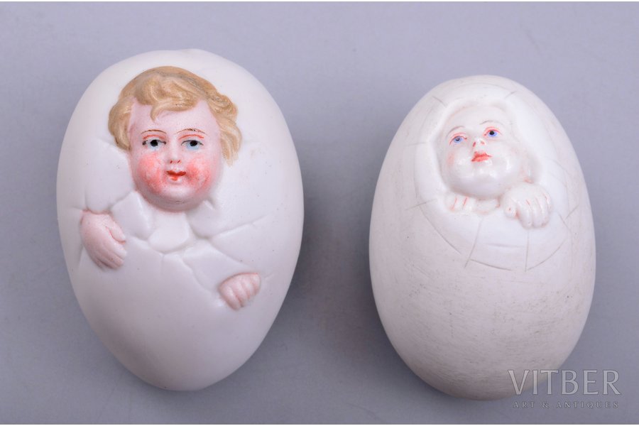 easter egg, pair, bisque, Europe, the 1st half of the 20th cent., 5.6 / 5.3 cm