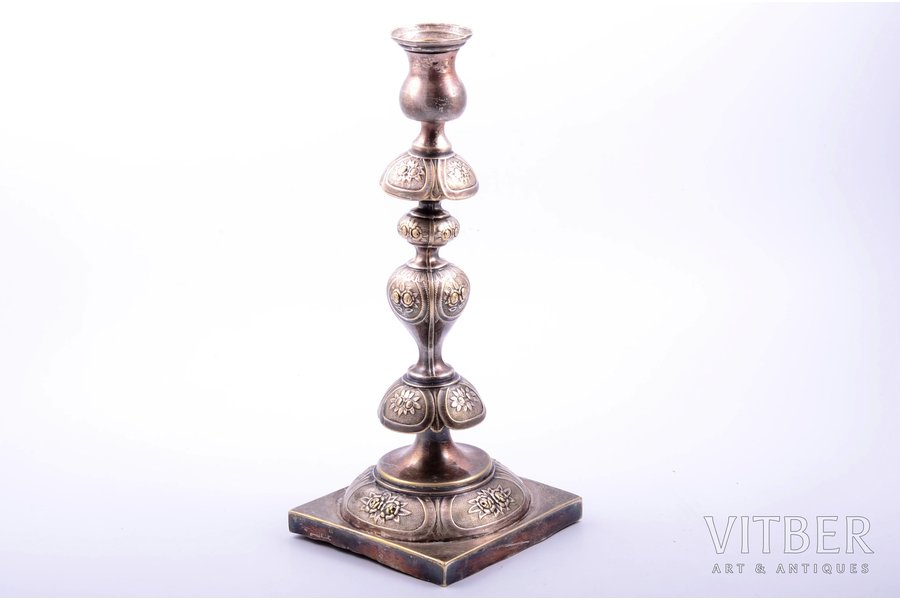 candlestick, Fraget, Warszawa, silver plated, Russia, Congress Poland, the border of the 19th and the 20th centuries, h 27 cm, weight 420 g