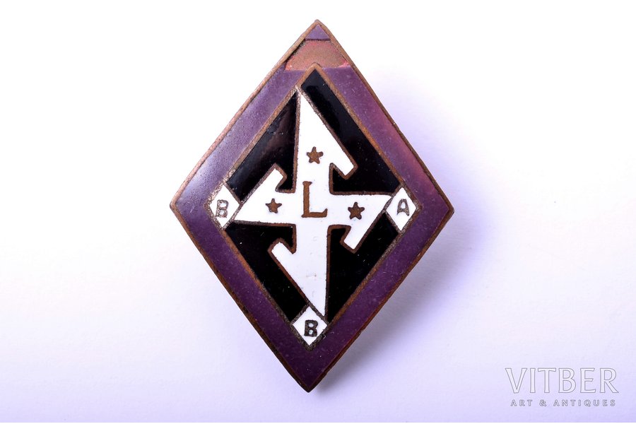 badge, BABK, soldiers society, Latvia, the 30ies of 20th cent., 38 x 29 mm, enamel defect