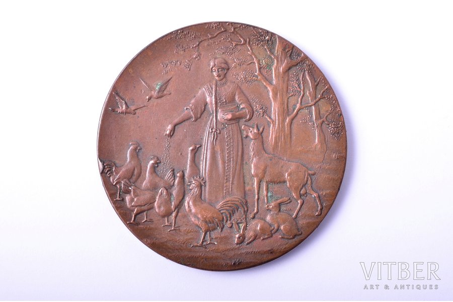 table medal, Imperial Russian Society of Agricultural Poultry, bronze, Russia, Ø 41.5 mm, 28.6 g