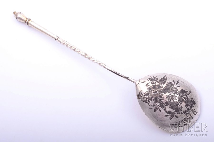 spoon, silver, 84 standard, 22.70 g, niello enamel, 15.4 cm