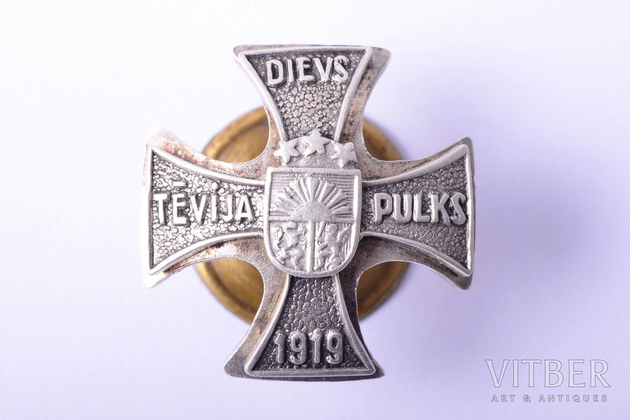 miniature badge, 1st Cavalry Regiment, silver, Latvia, 20-30ies of 20th cent., 21 x 20.8 mm, 4.70 g