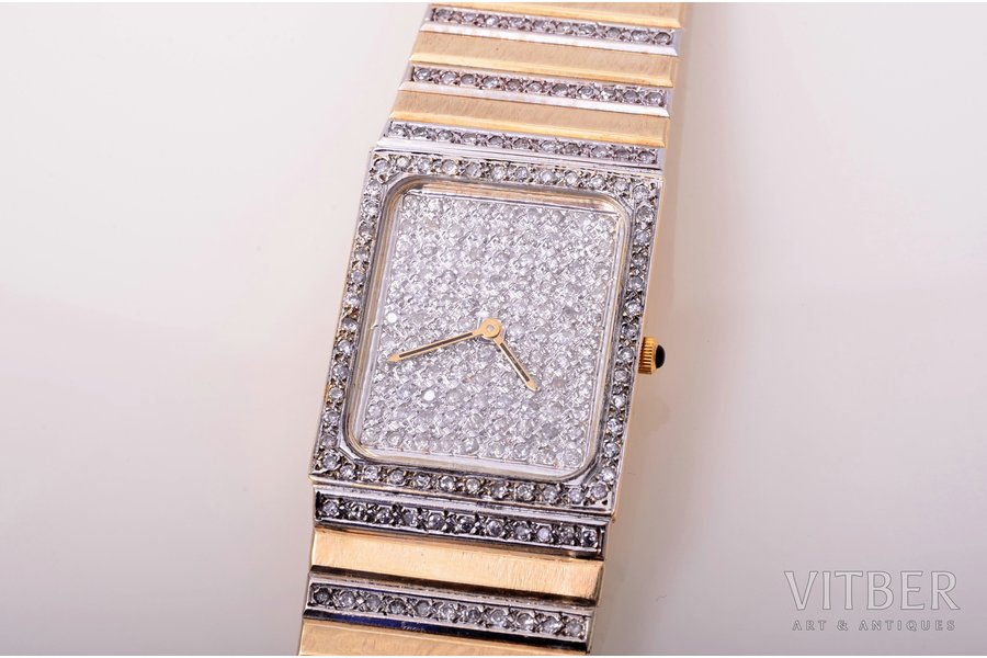 wristwatch, Itālija, gold, diamonds, 585, 14 K standart, 77.47 g, 19.3 cm, Ø 24 x 20 mm
